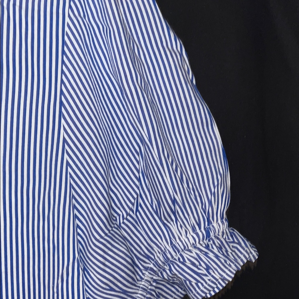 La Mer Blue & White Pinstripe Short-Sleeve Button Blouse - Picture 4 of 7